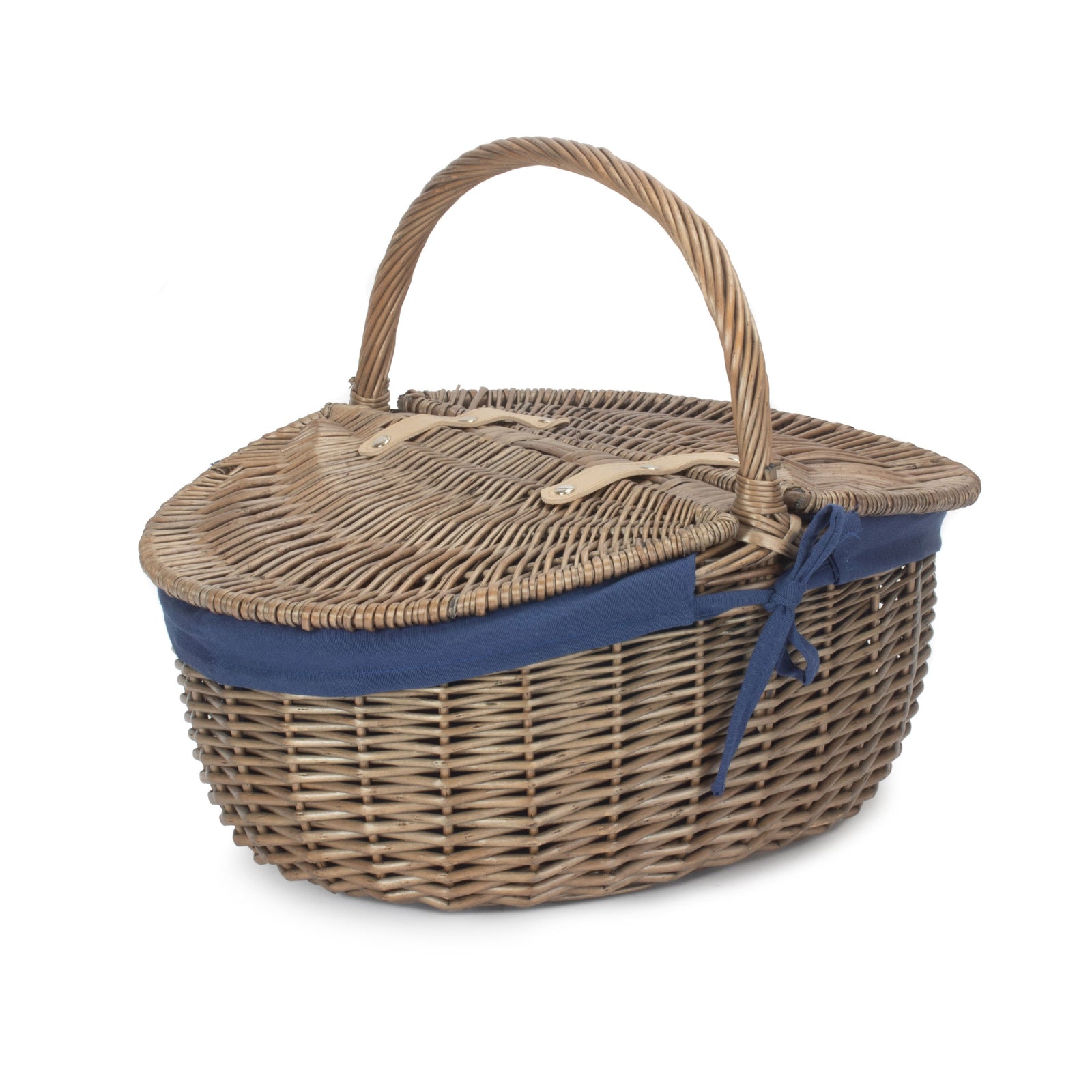 Wicker Antique Wash Finish Oval Picnic Basket | Blue