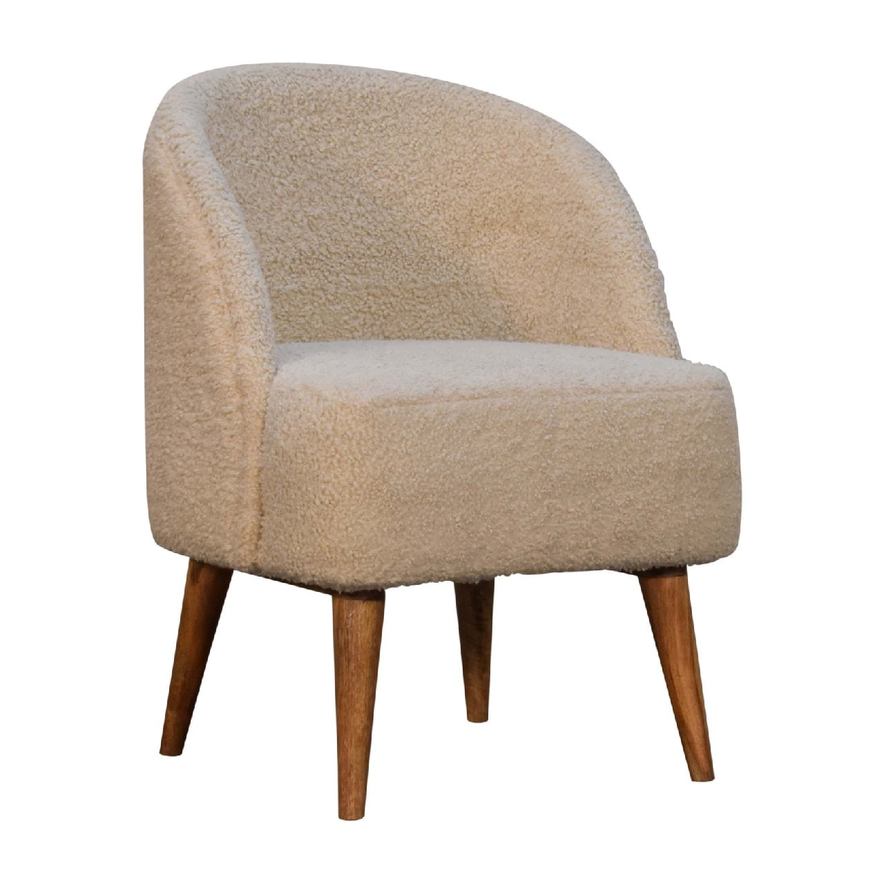 Solid Mango Wood Cream Boucle Tub Chair