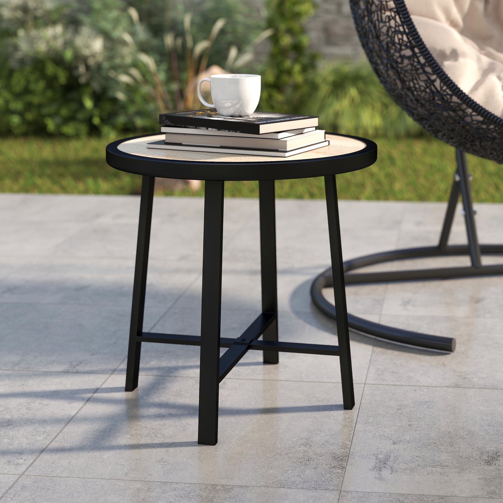 50.5cm Round Garden Table W/ Spc Tabletop | Natural