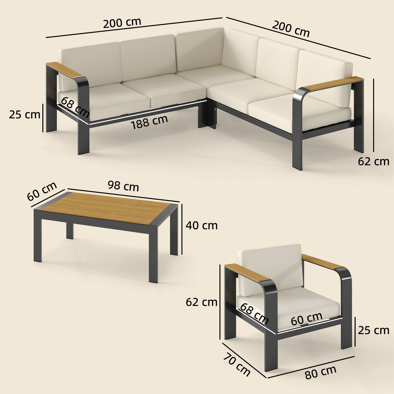 Outsunny Garden Furniture Set With L-shaped Sofa, Armchair And Table