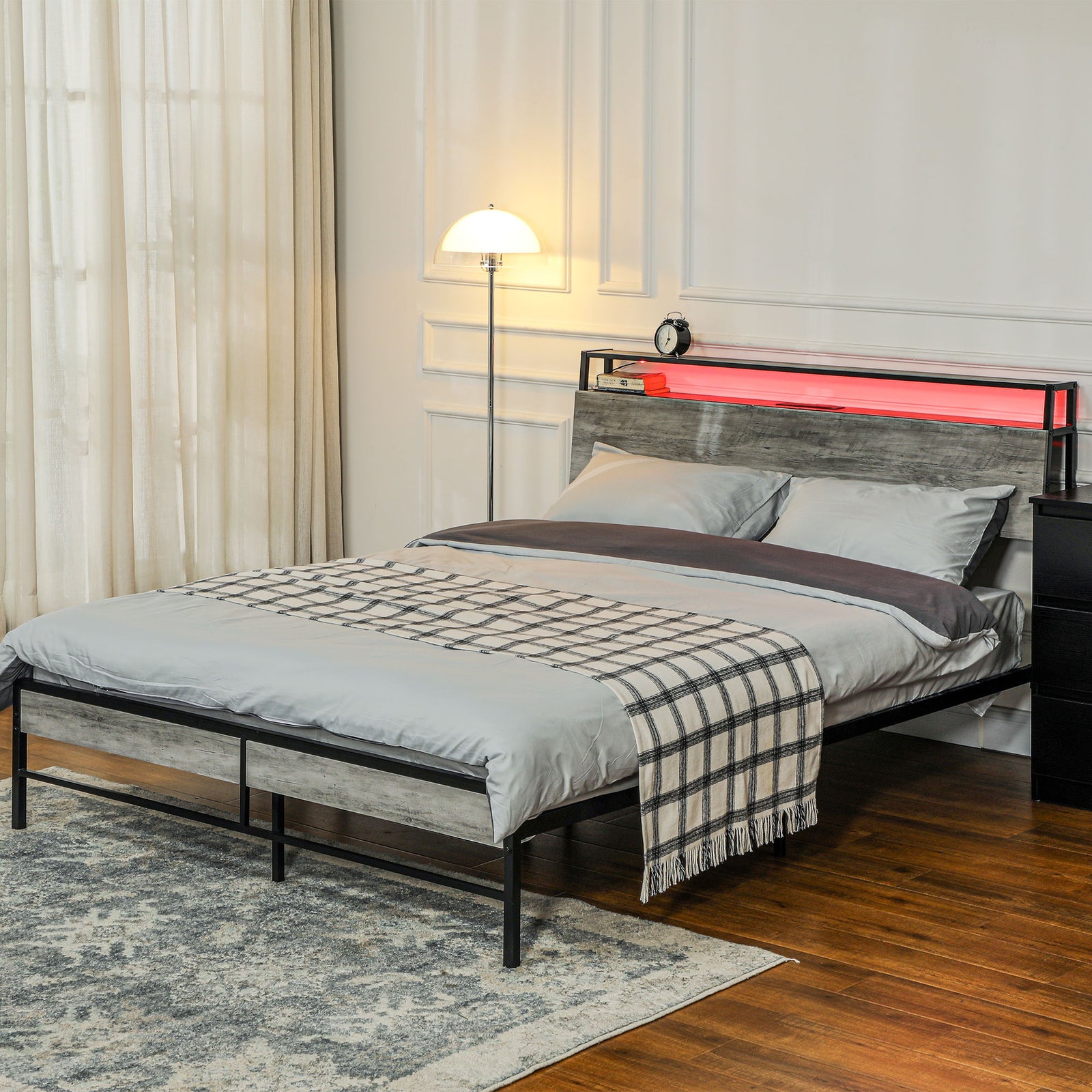 Led Single/double/King Bed Frame With Charging Station | Double