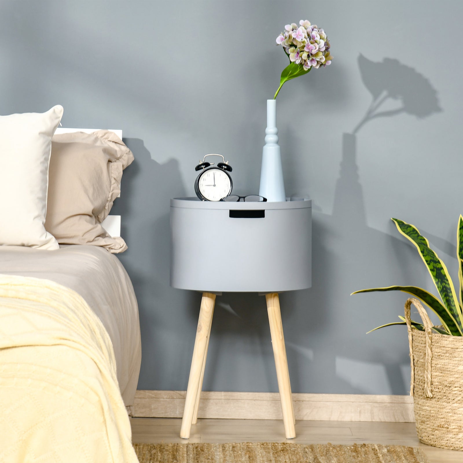 Side Table Wood Nightstand W/ Hidden Storage Space | Gray
