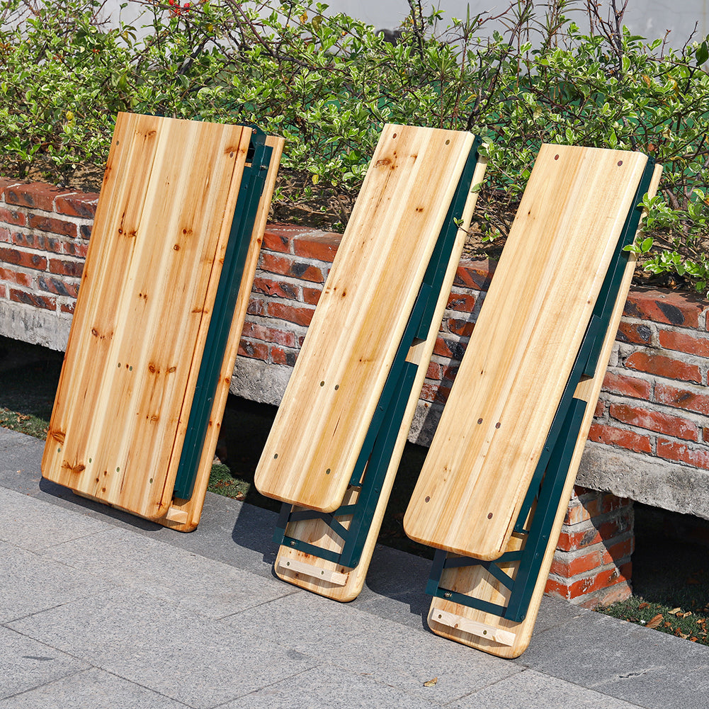 Outdoor Wooden 3-piece Garden Table Bench Furniture Set