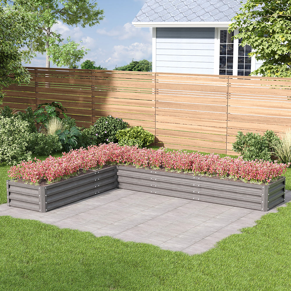 L-shaped Galvanized Steel Raised Garden Bed Raised Planter Box | Grey