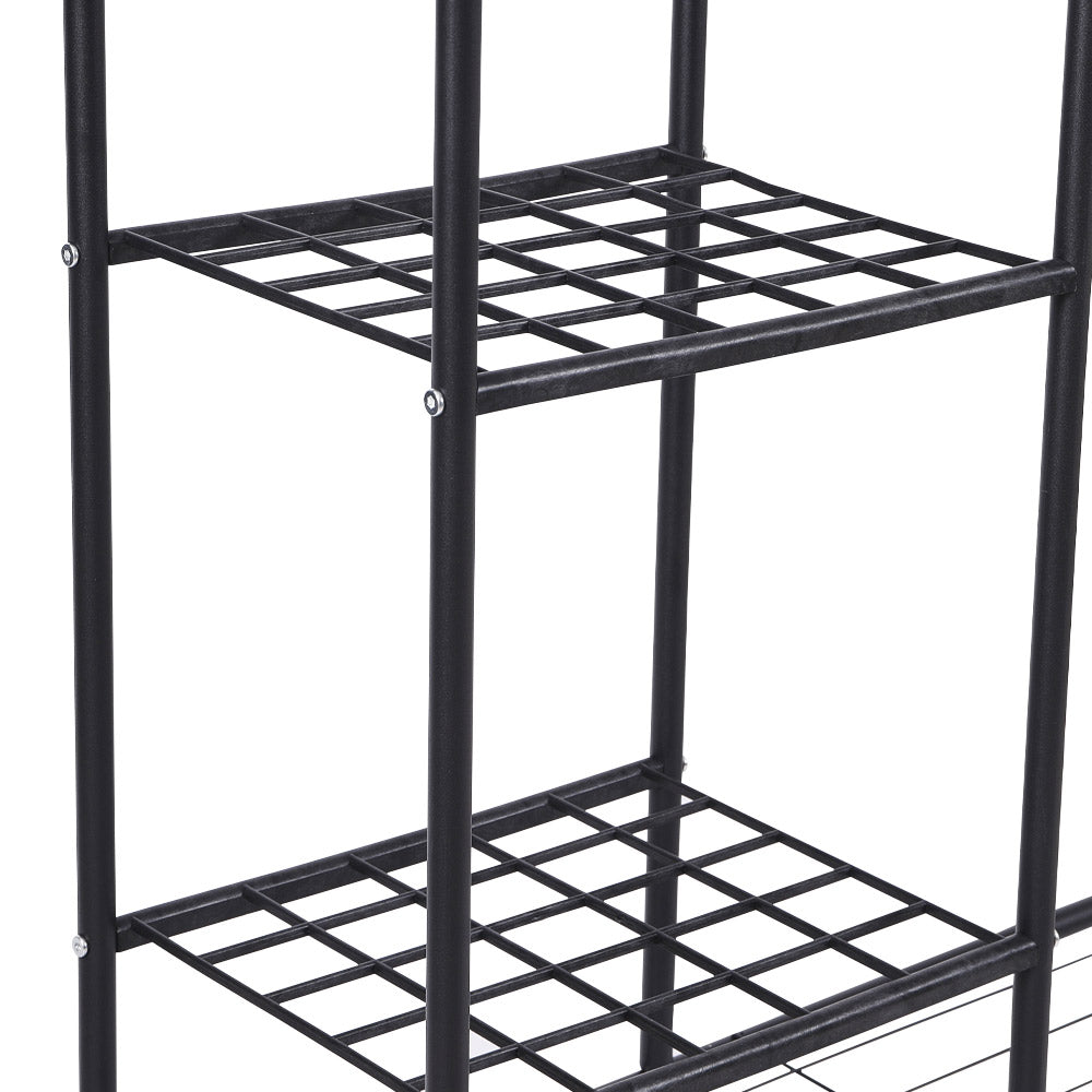 Double-rod Clothes Rack With Shelves And Wheels