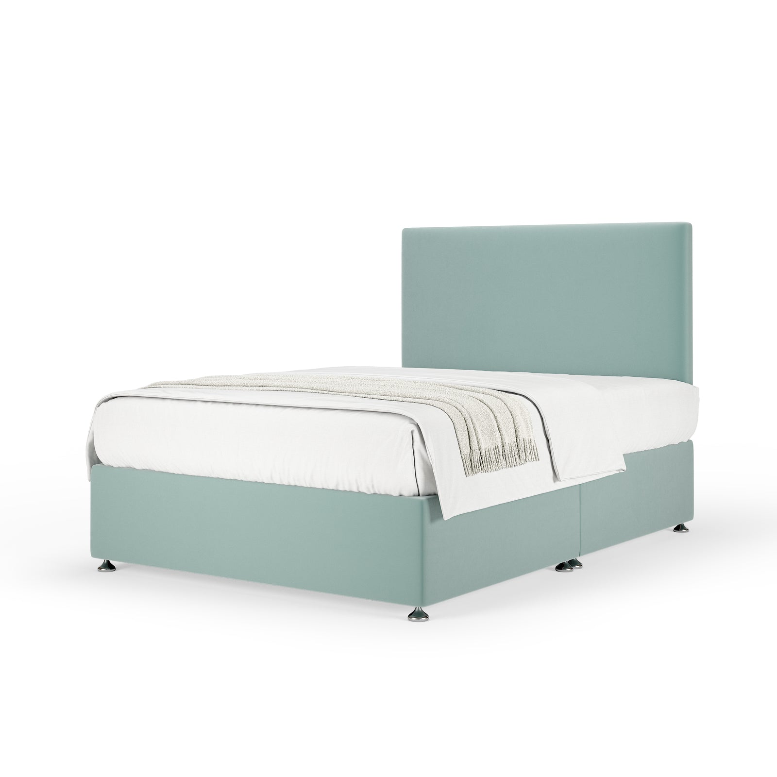 Plush Velvet Divan Base And Plain Headboard | Small Single | Duck Egg