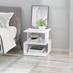 Square 2 Tier Wood Coffee Side Table Storage Shelf Rack | White