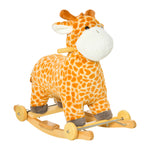 2-in-1 Kids Plush Ride-on Rocking Gliding Horse Giraffe-shaped Yellow