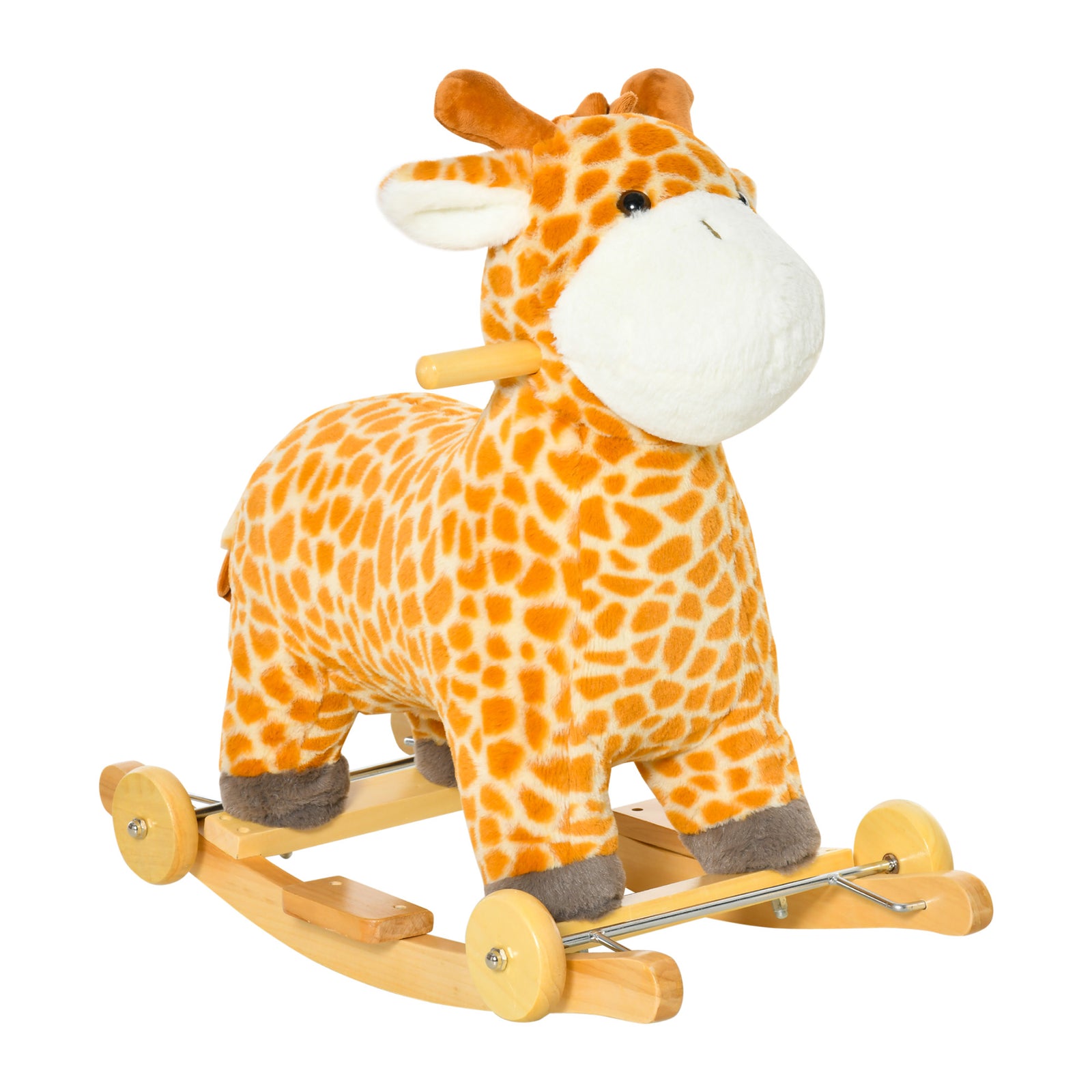 2-in-1 Kids Plush Ride-on Rocking Gliding Horse Giraffe-shaped Yellow