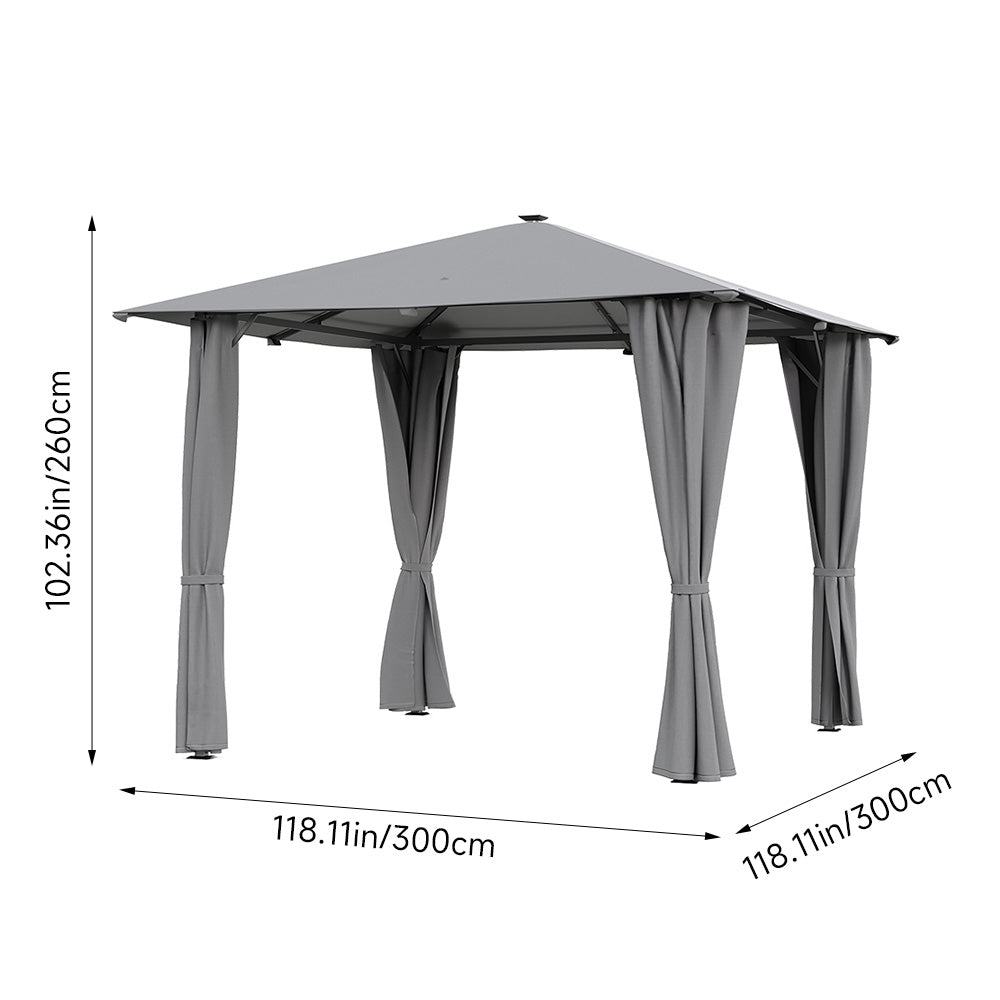 3m X 3m Outdoor Metal Gazebo With Pa-coated Canopy, Solar Led Lights & Remote