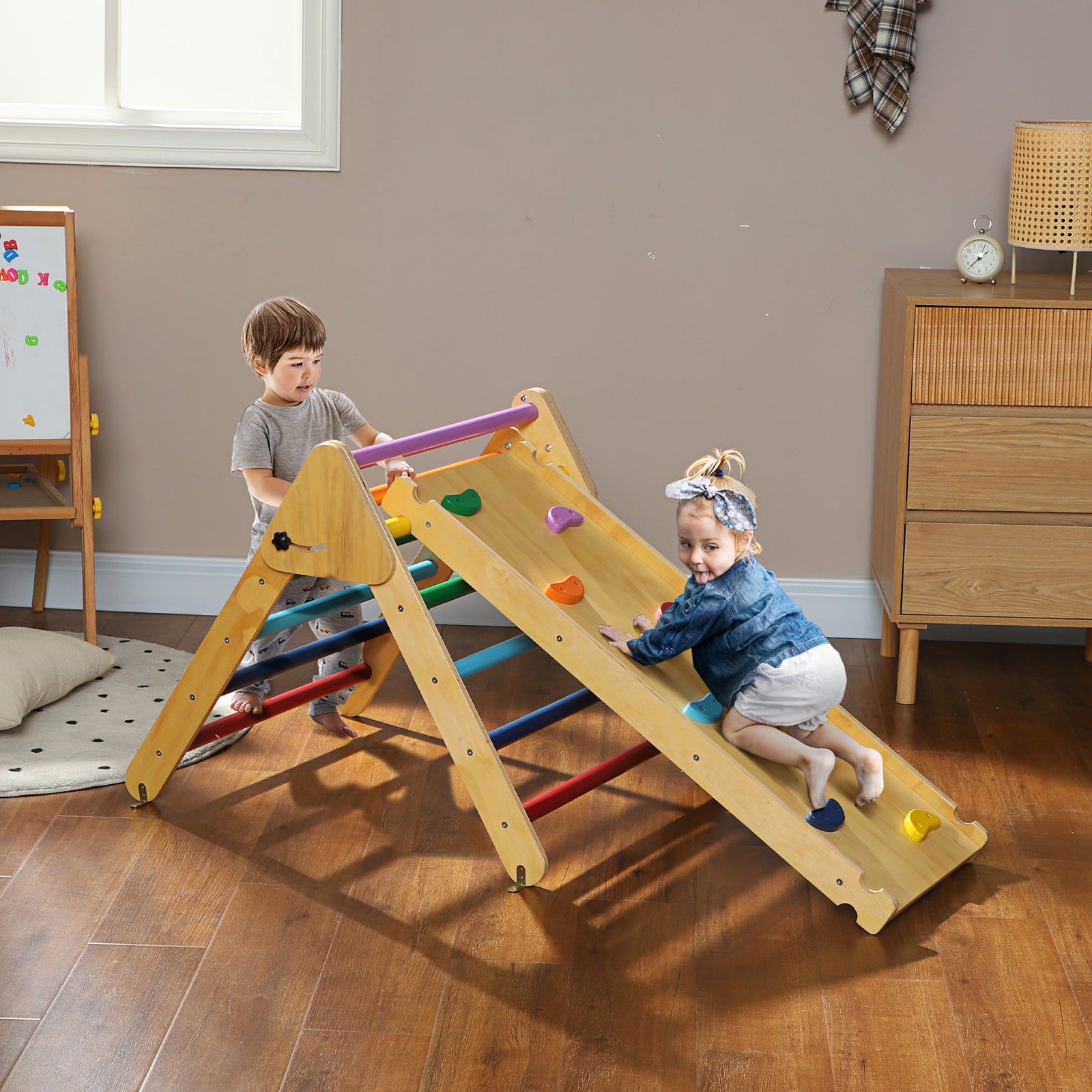 Aiyaplay Toddler Climbing Frame, Wooden Indoor Pikler Triangle Set