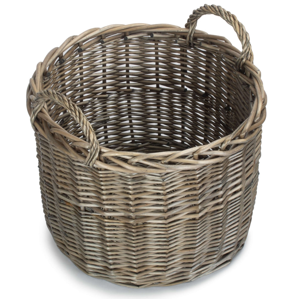 Wicker Round Straight-sided Log Storage Basket | Small | Brown