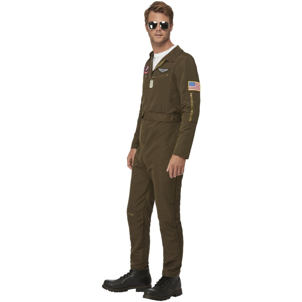 Top Gun Maverick Men's Aviator Costume, Green | Medium