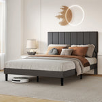 Upholstered Linen Bed Frame With Foam Headboard | Double | Dark Grey