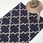 Edmonton Handwoven Navy Blue And White Cotton Geometric Kilim Rug | 150cm x 95cm | Navy Blue