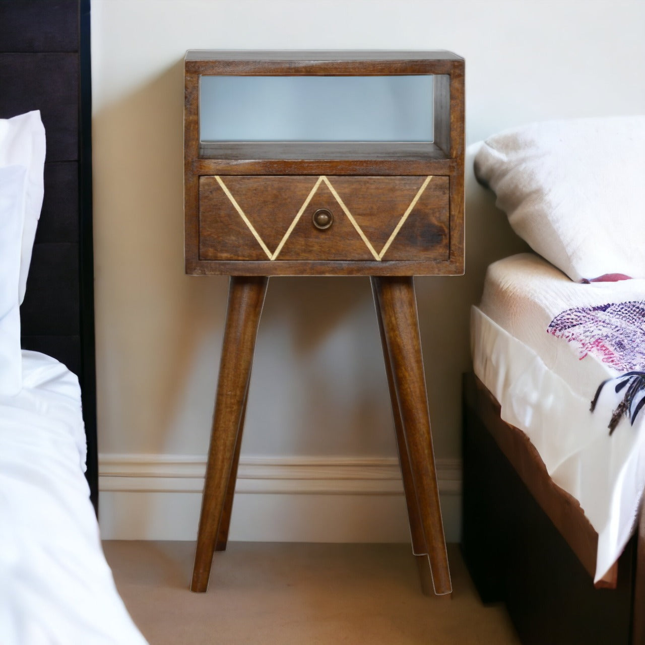 Solid Wood Mini Geo Brass Bedside