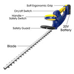 20v Cordless Electric Hedge Trimmer 51cm Cutting Lightweight Garden Handheld Cutter Battery Charger & Safety Blade Guard