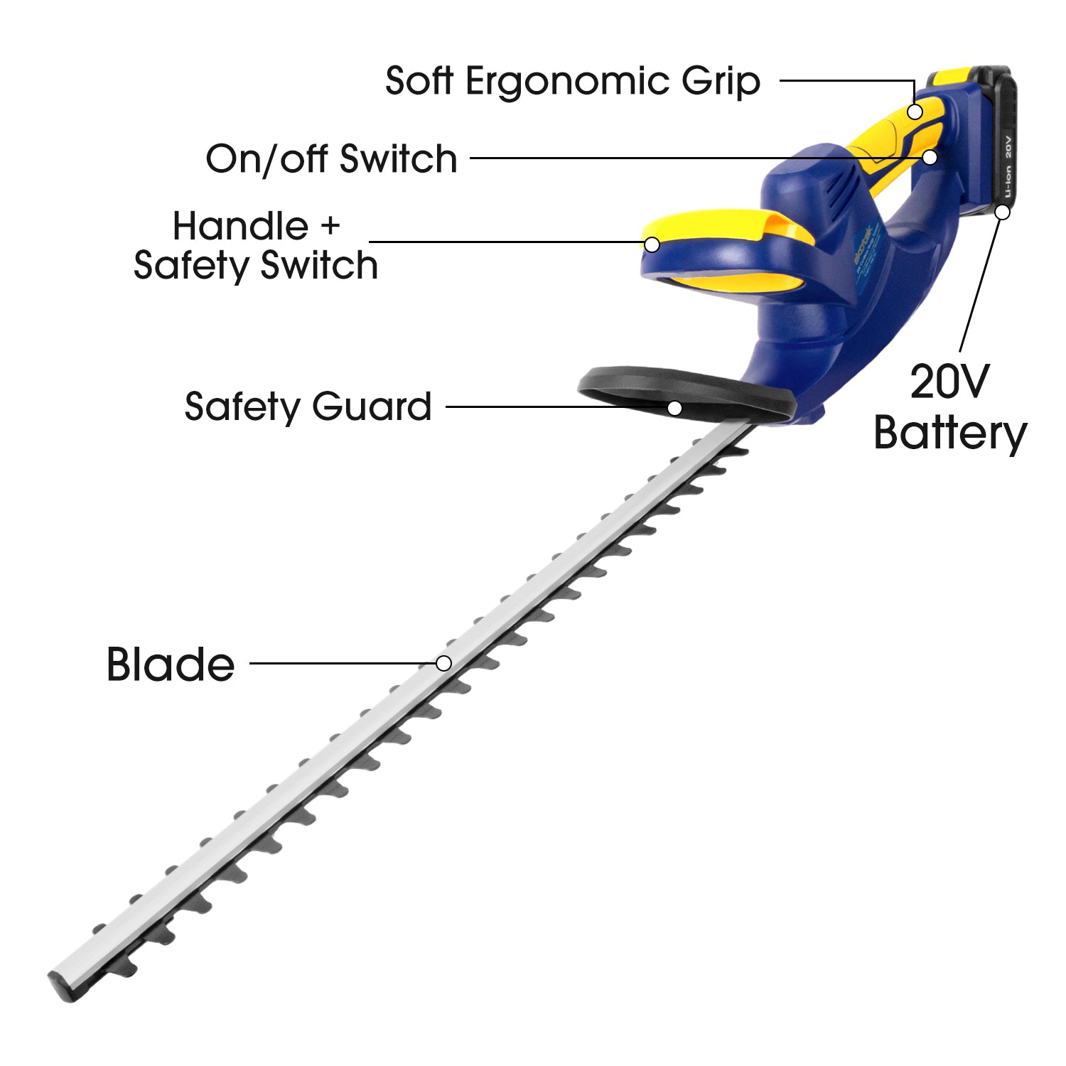20v Cordless Electric Hedge Trimmer 51cm Cutting Lightweight Garden Handheld Cutter Battery Charger & Safety Blade Guard