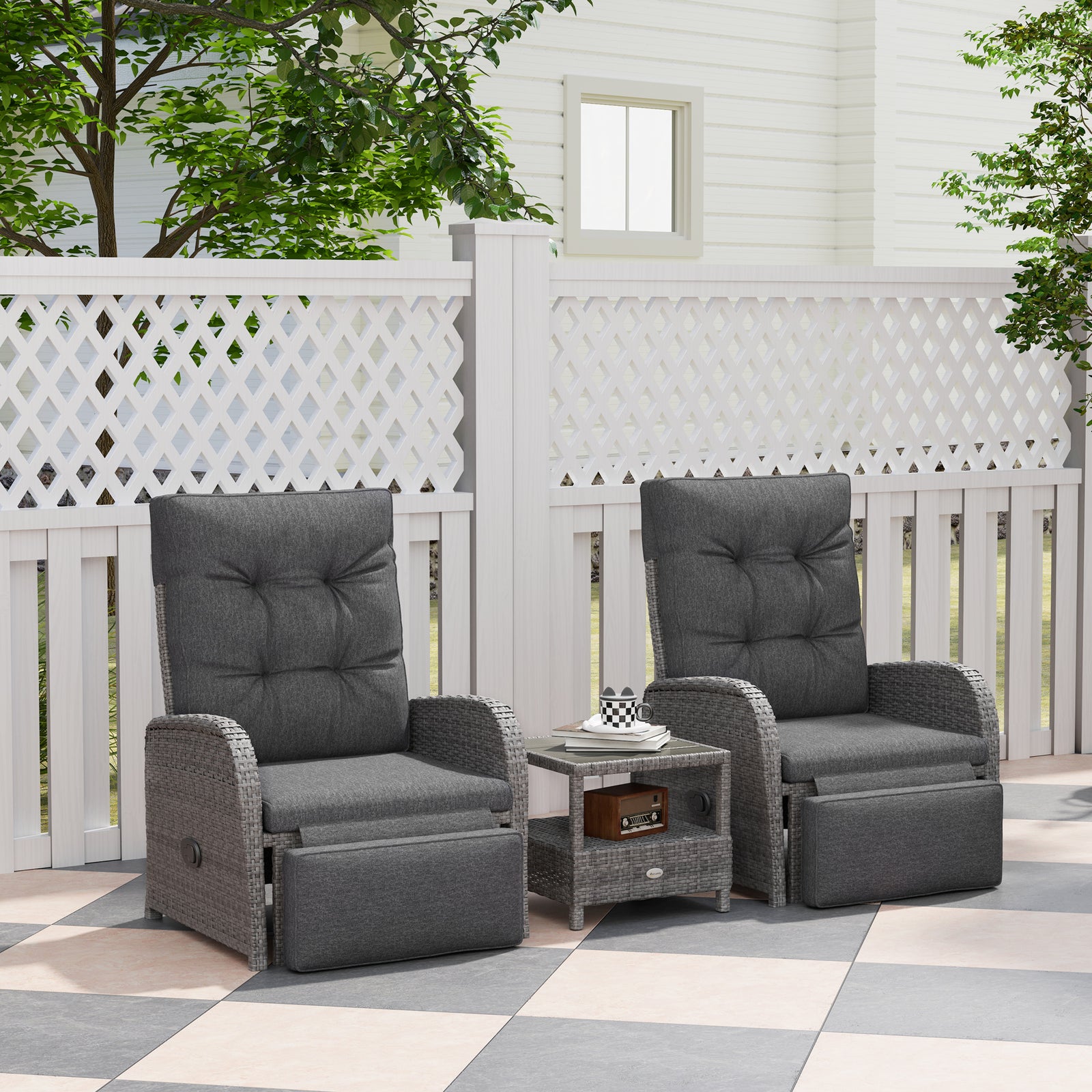 3 Pieces Rattan Bistro Set With Cushions For Outdoor, Grey