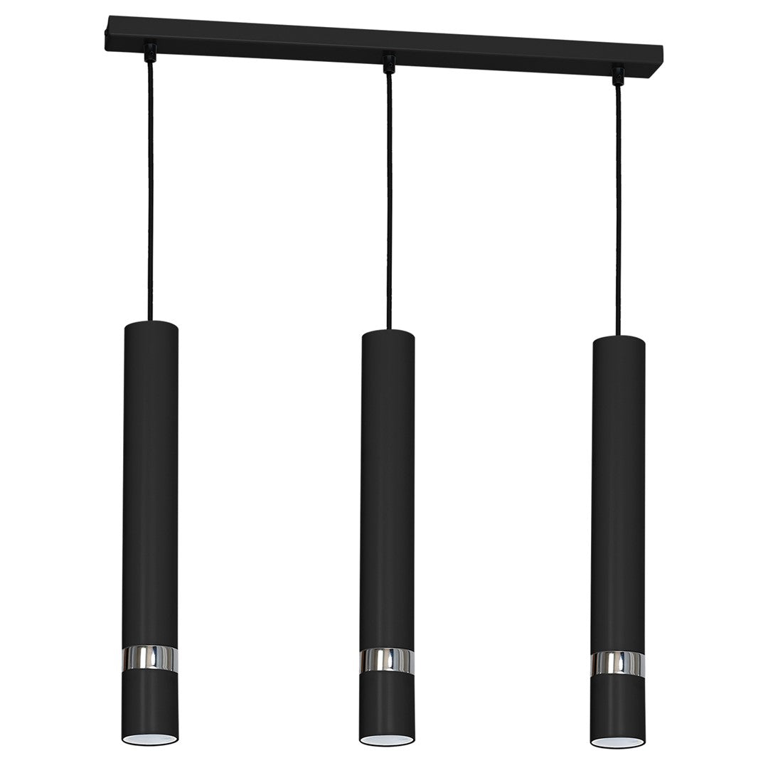 Joker Contemporary Pendant Lamp 3xgu10 Hand Made Cylindrical Style Light Finished In Matt Black With Chrome Detail