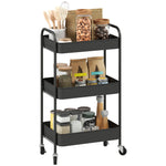 3 Tier Rolling Utility Cart With 3 Mesh Basket | One Size | Black