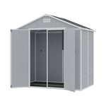 Outdoor Plastic Tool Shed With Apex Roof & Floor, Double Doors, Ventilation & Window, Lockable Backyard Storage House | 8x4ft | Grey