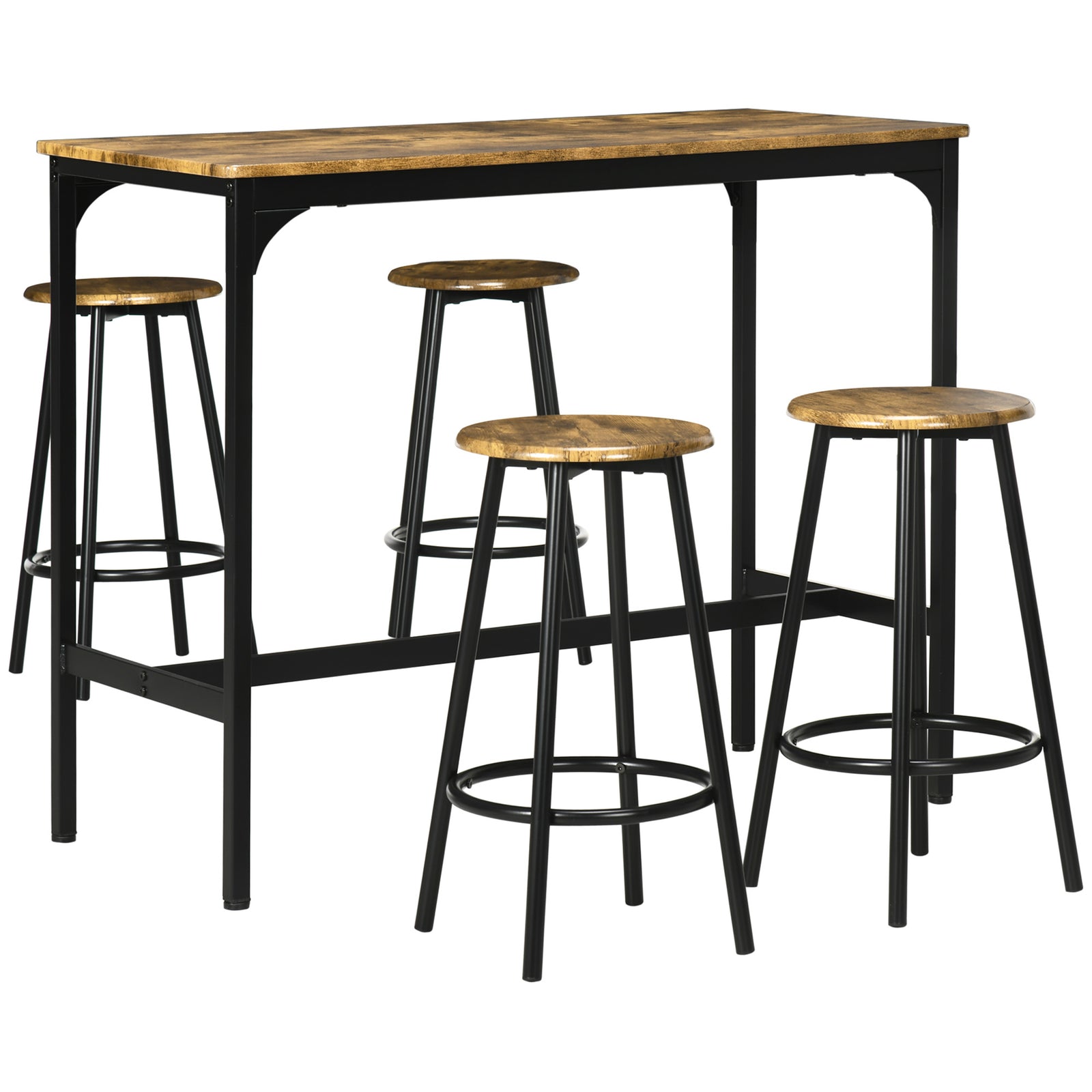 5 Piece Bar Table And Stools Set With Metal Frame | Brown