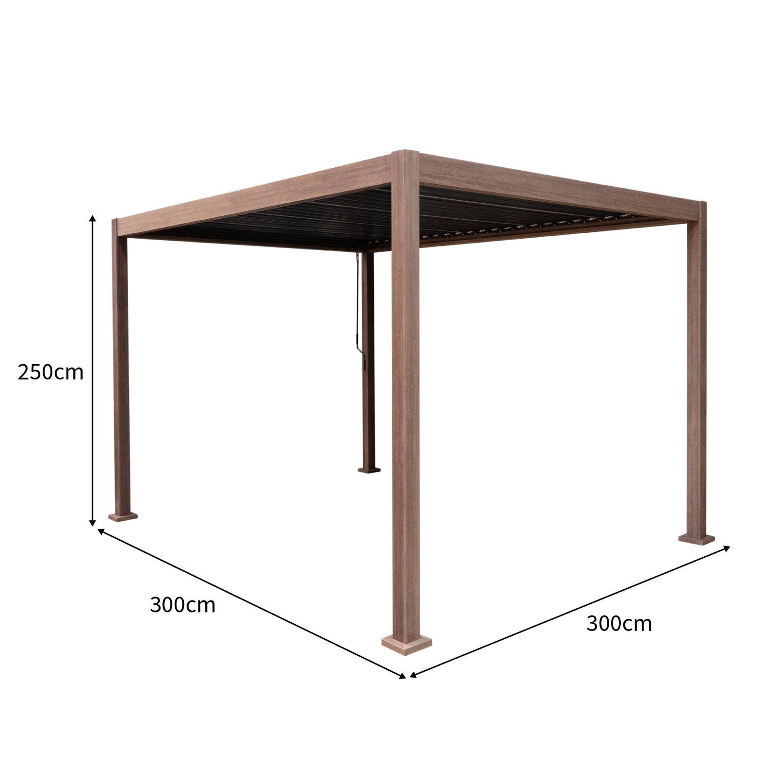 Wood Effect Aluminium Pergola | 3m x 3m | Brown