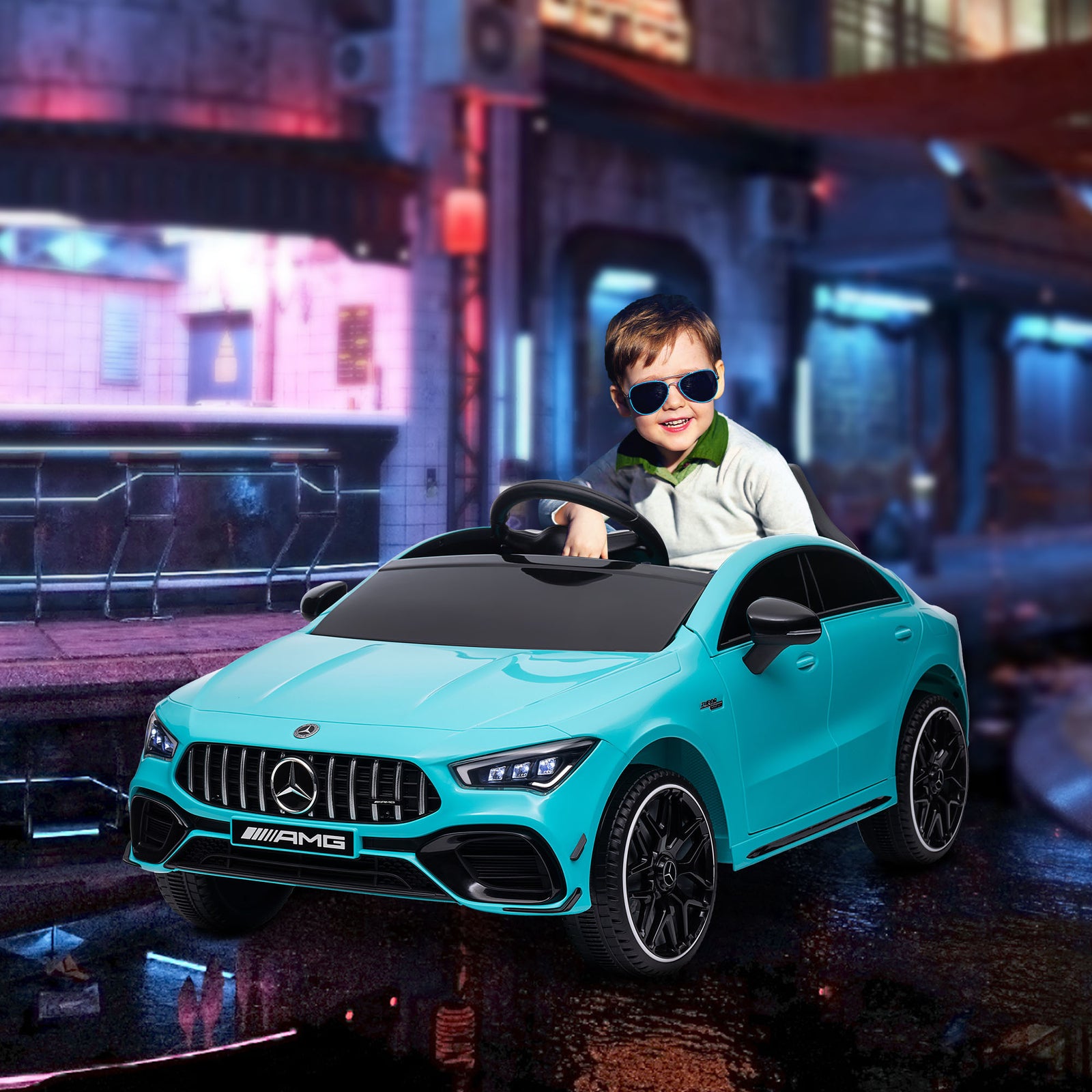 Aiyaplay Mercedes-amg Cla 45 Licensed 12v Ride On Car W/ Music | Blue