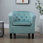 Clio 68cm Wide Velvet Fabric Studded Back Accent Chair With Dark And Light Wooden Legs | Baby Blue