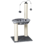 83cm Cat Tree Tower W/ Sisal Scratching Post Hammock Toy Ball - Grey