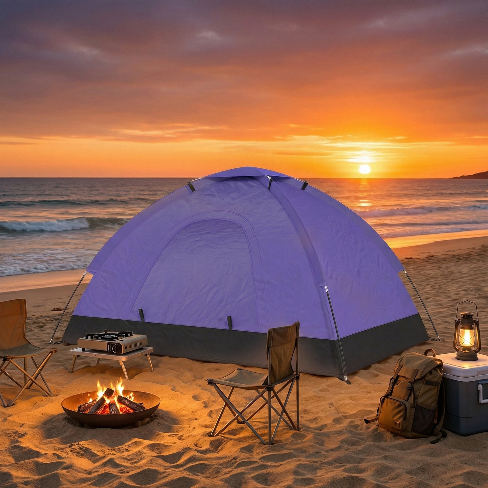 2 Person Camping Tent, Dome Tent With Storage Pocket | Purple