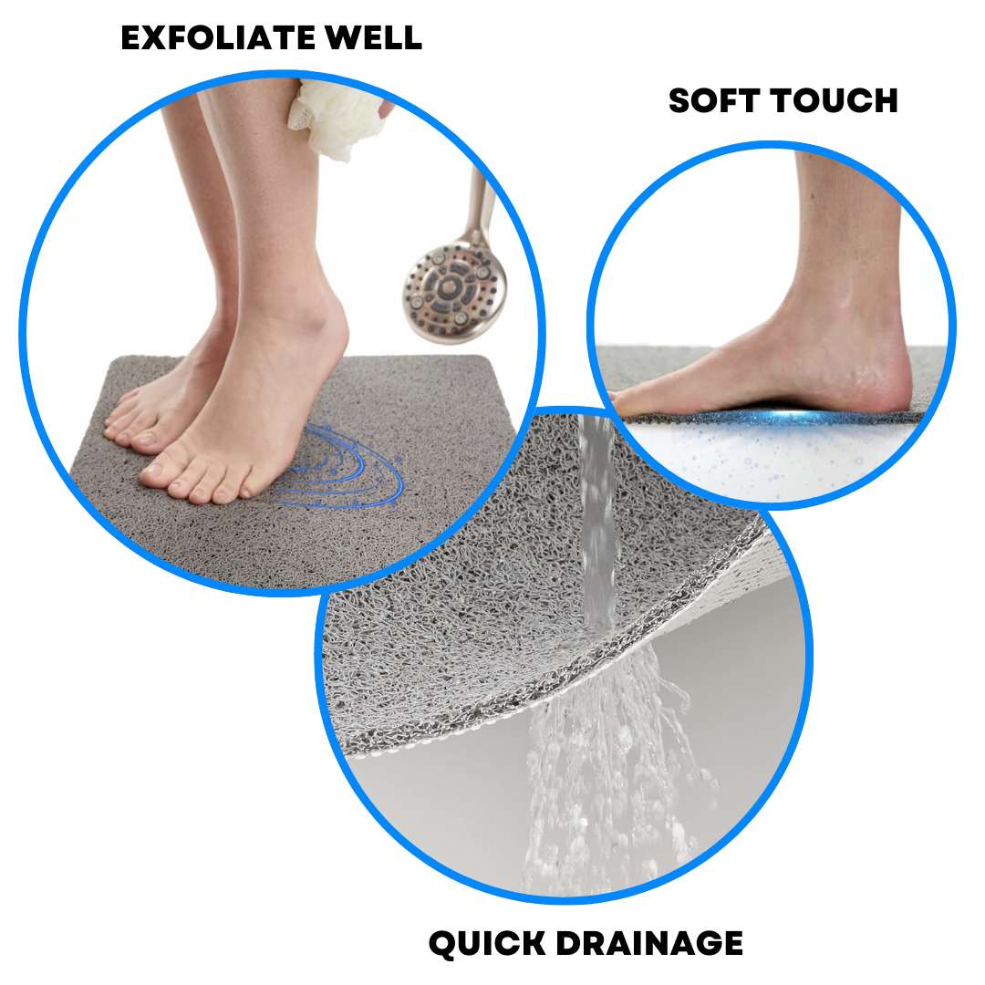Spaghetti Anti Slip Quadrant Shower/bath Mat - Heart Embossed | 53cm x 53cm | Grey