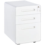 3 Drawer Modern Steel Filing Cabinet With 4 Wheels | One Size | White