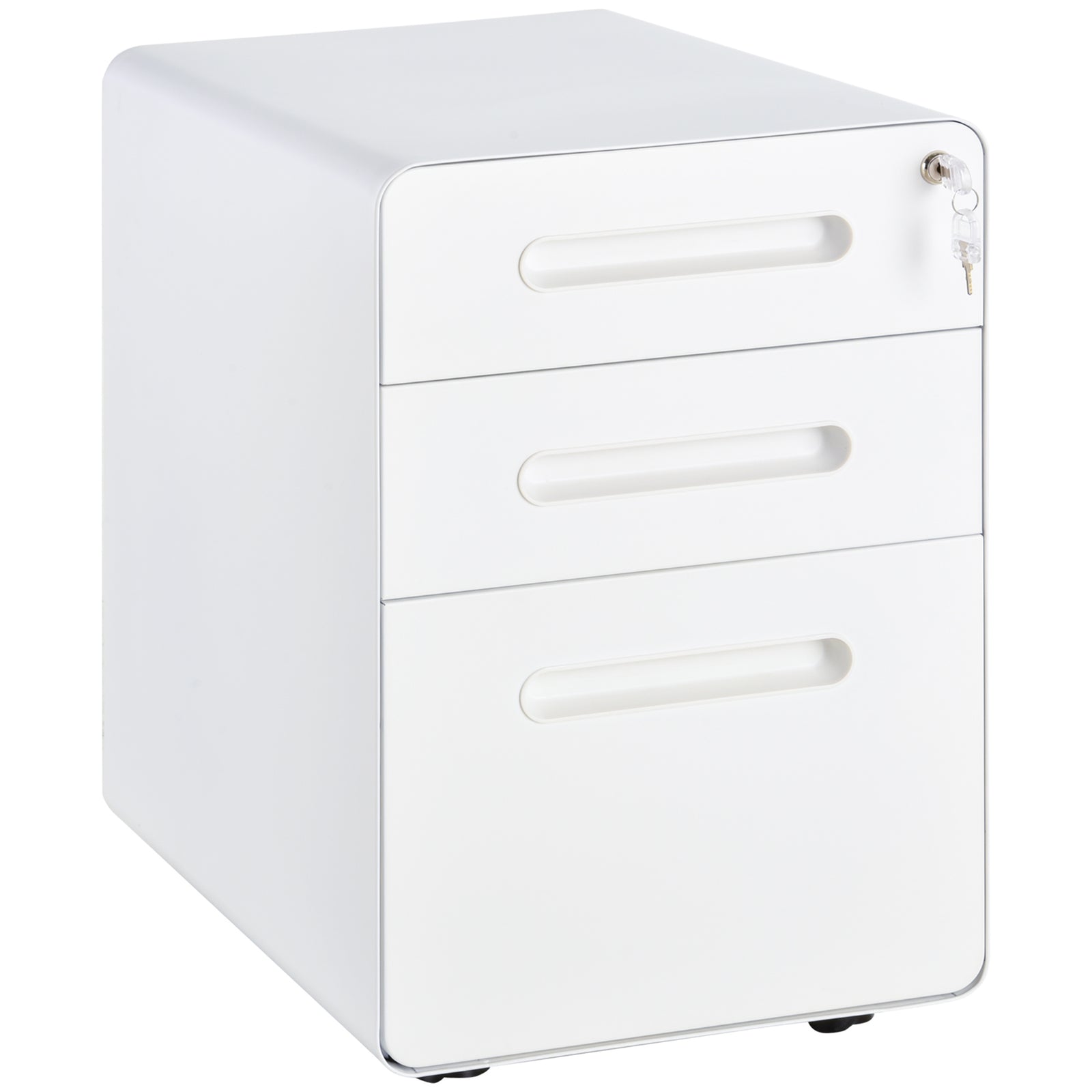 3 Drawer Modern Steel Filing Cabinet With 4 Wheels | One Size | White