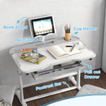 Height Adjustable Kids Desk And Chair Set W/ Tilted Desktop | Grey