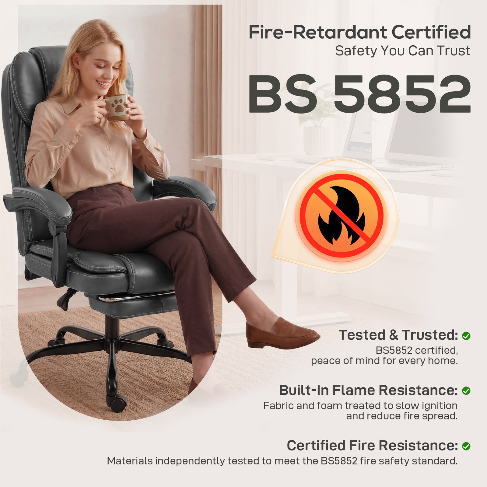 Home Office Chair Reclining Function High Back | Grey