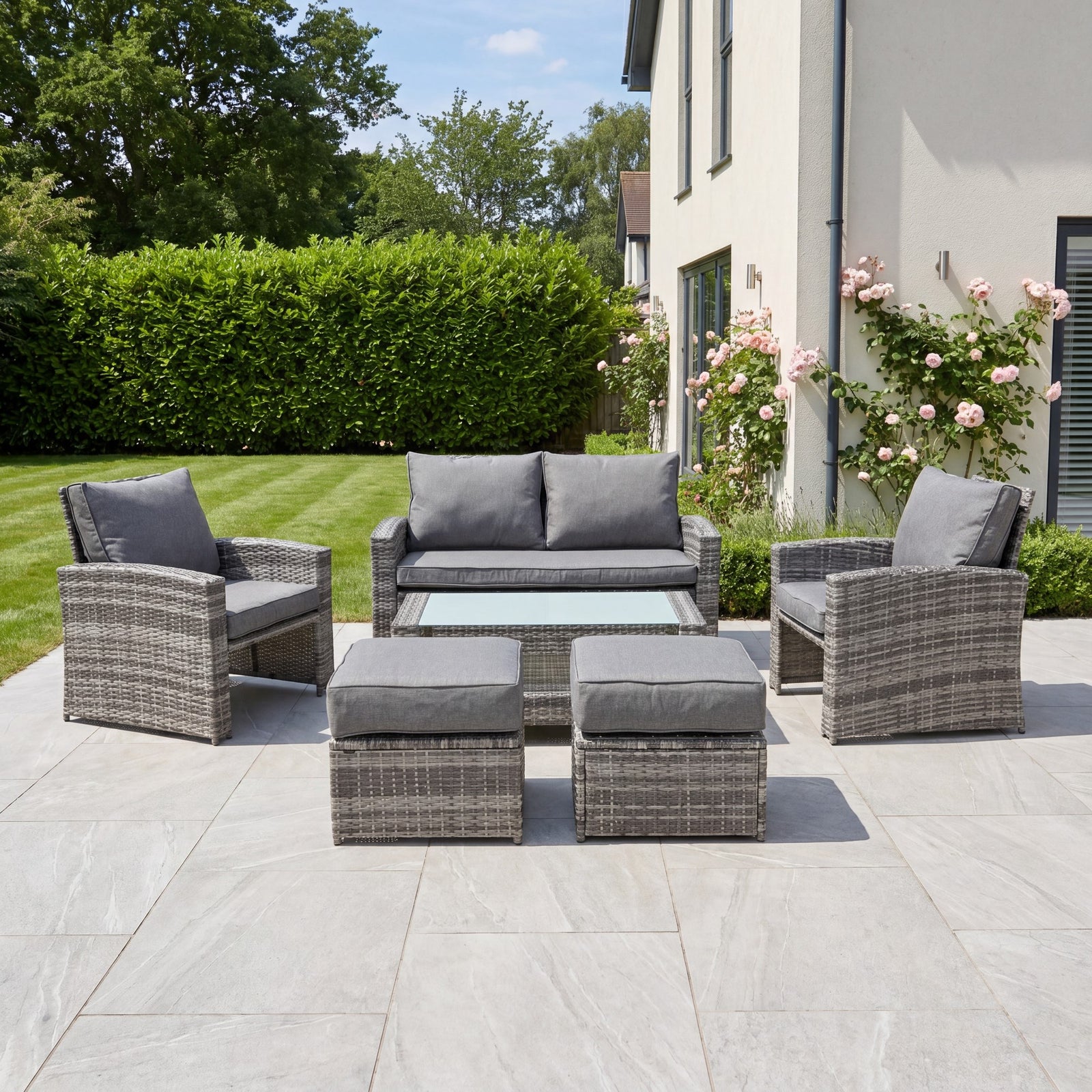Dovera 6 Seat Rattan Patio Set | Grey