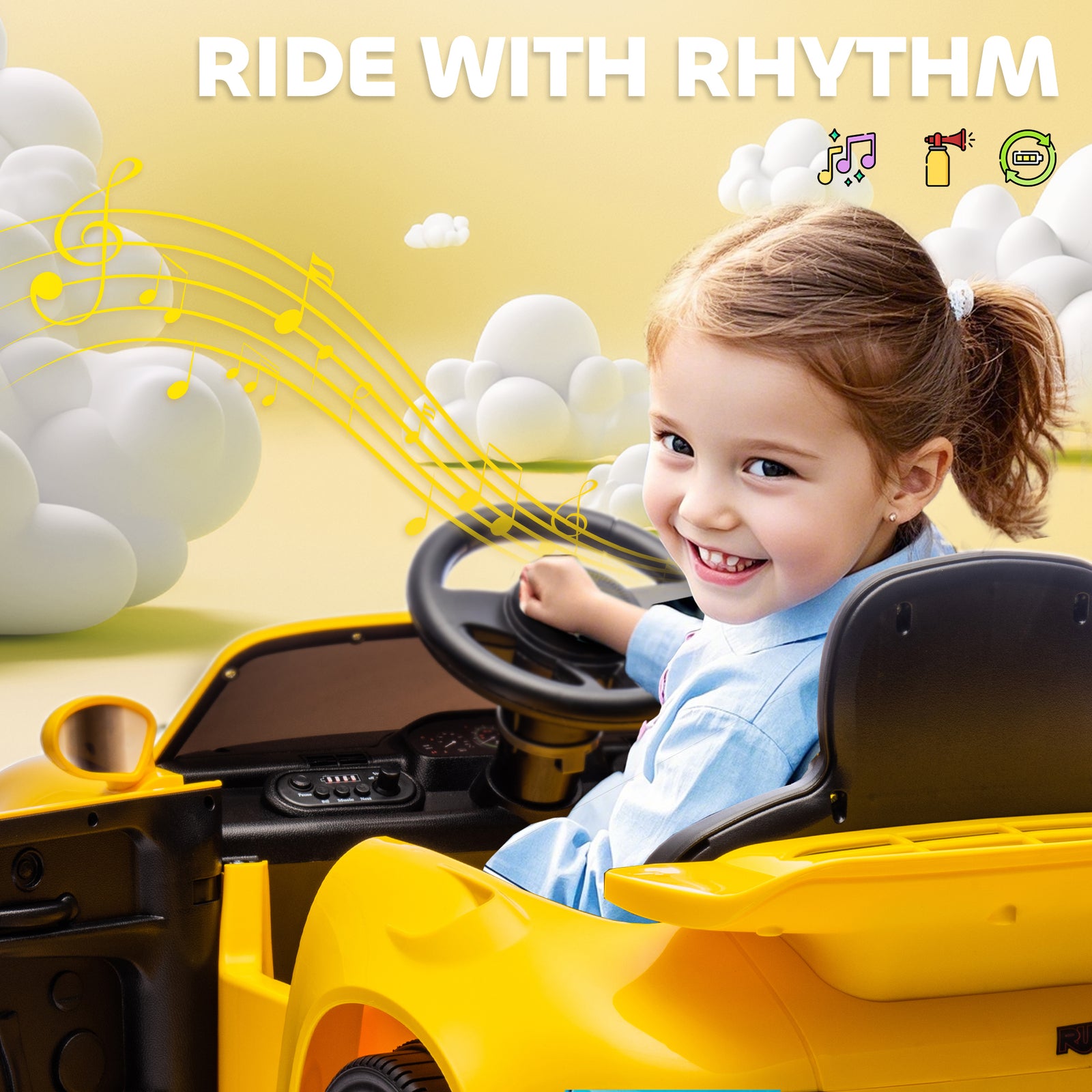 Battery Powered Kids Electric Car With Remote Control | Yellow
