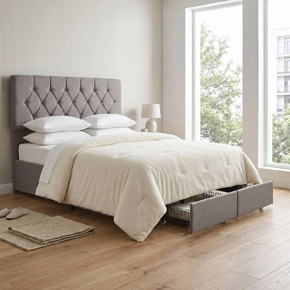 Breeins Double Upholstered Bed Frame With 2 Drawers