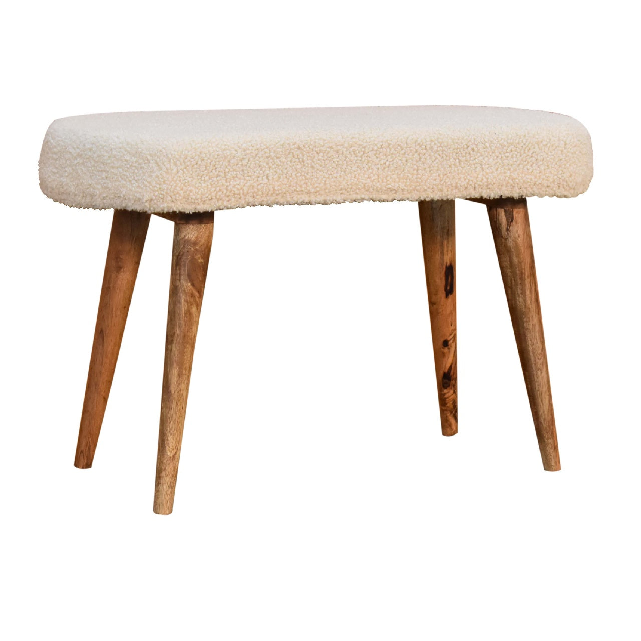 Solid Wood Cream Boucle Nordic Bench