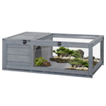 Tortoise House W/ Mesh Roof, Small Pet Reptile Wooden House - Grey