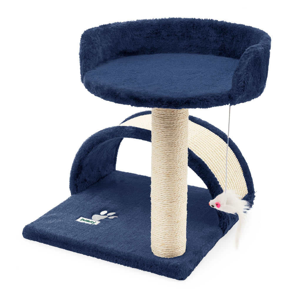 Cat Bed With Sisal Scratch Post Navy Carpeted Pet Resting Bed | One Size | Navy Blue