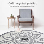 Luxury Outdoor Rug Waterproof Reversible Round For Garden Patio 100% Recycled, Grey Henna