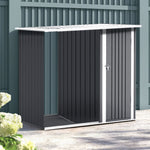 Steel Outdoor Storage Shed With Firewood Log Rack Waterproof Metal Garden Tool Organizer | One Size | Charcoal Black