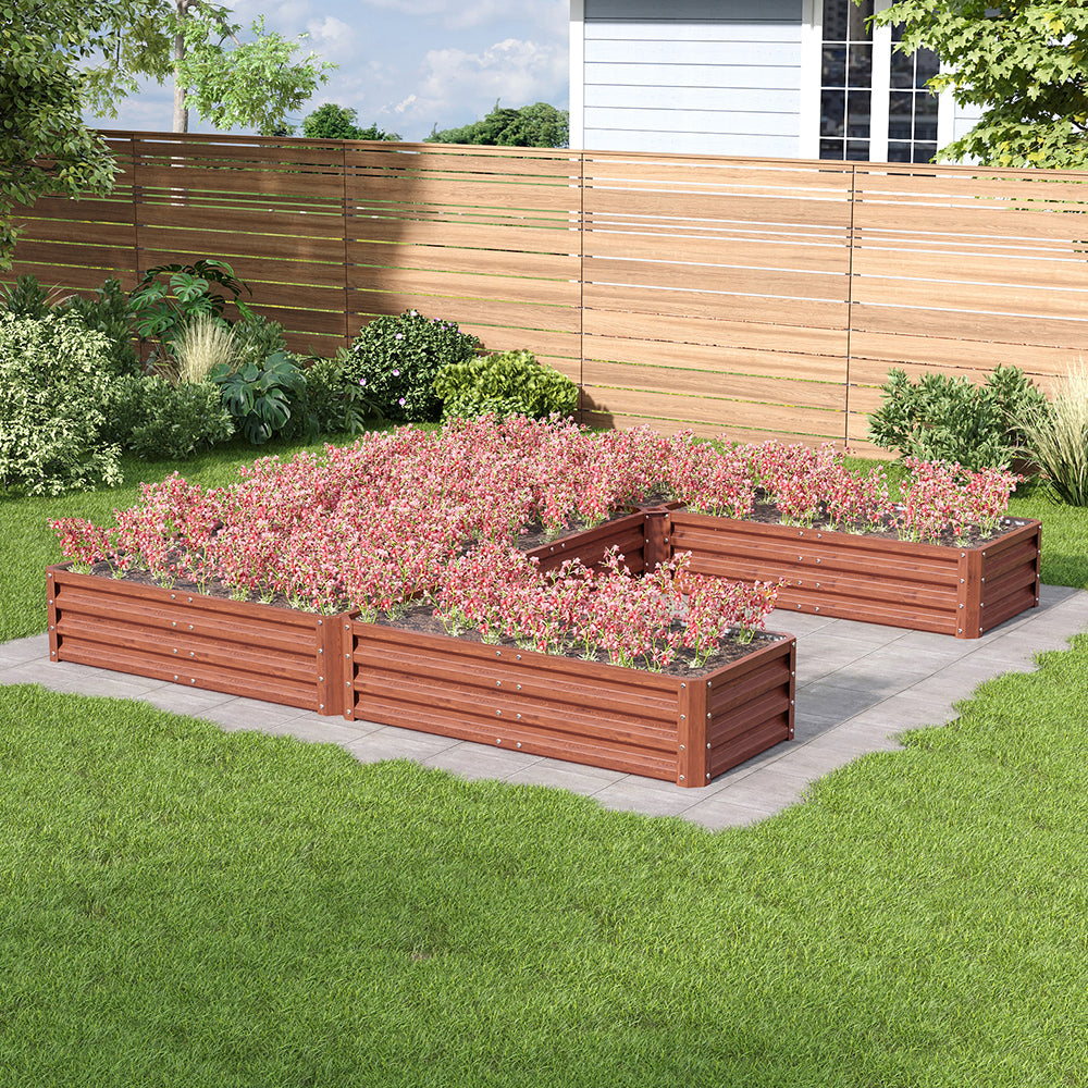 U-shaped Raised Garden Bed Metal Planter Box With 5 Compartments | Brown