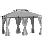 4m X 3(m) Outdoor 2-tier Steel Frame Gazebo W/ Curtains | Dark Gray