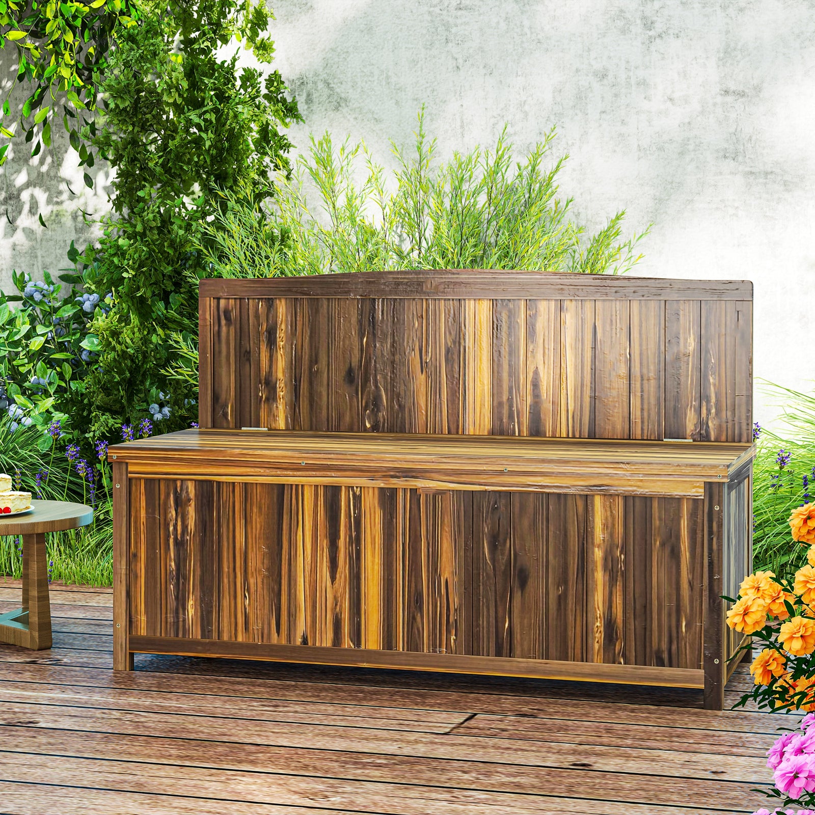 Wood Storage Bench For Patio, Outdoor Garden Seating | Brown