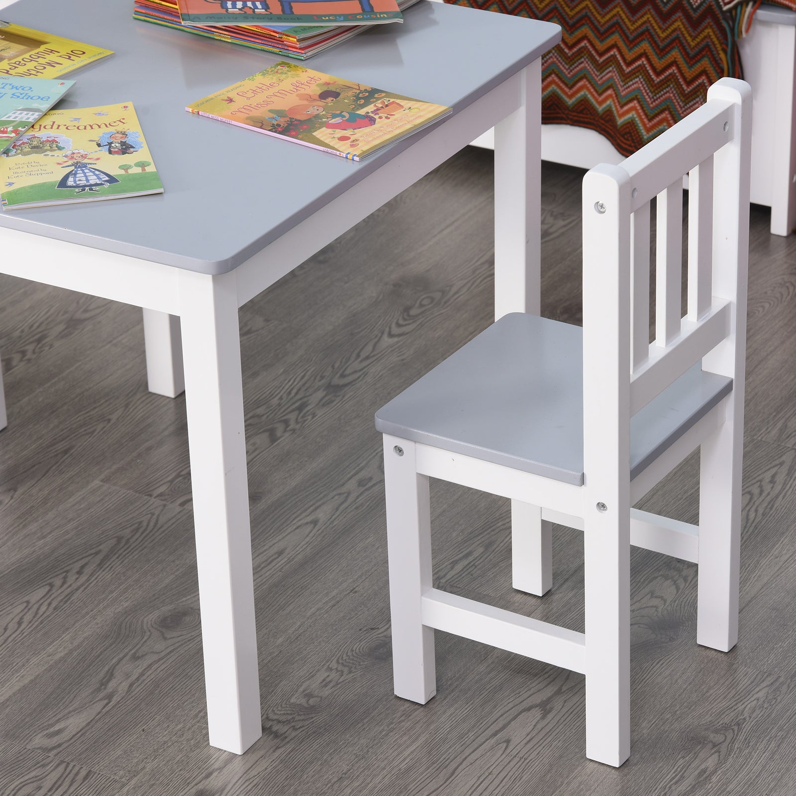 Kids Table And 2 Chairs Set 3 Pieces Toddler Multi-usage Desk Indoor Grey