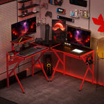 Corner Gaming Desk W/ Monitor Stand Cup Holder | Red
